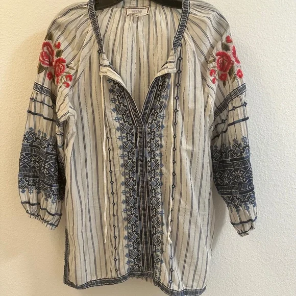 JOHNNY WAS WORKSHOP - SHEA PEASANT BLOUSE - SMALL - Picture 1 of 6